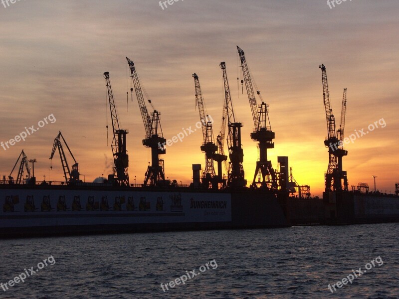 Sunset Hamburg Shipyard Abendstimmung Afterglow