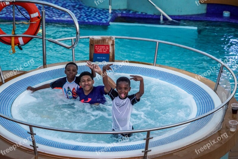 Boys People Person Hot Tub Posing Group