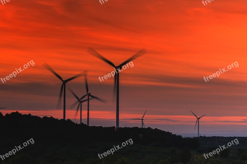 Windmill Wind Wind Turbine Power Sunset