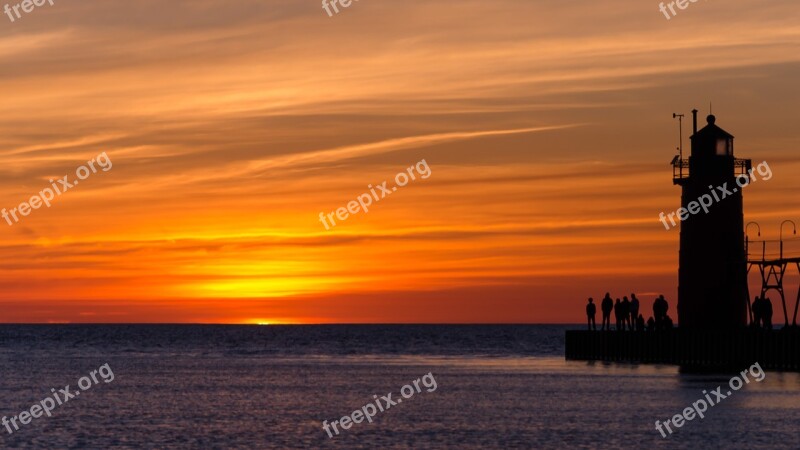 Sunset Lighthouse Michigan Free Photos