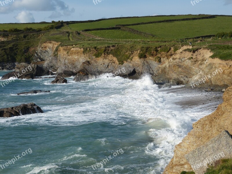 Rocks Coastline Cornwall Sea Wave