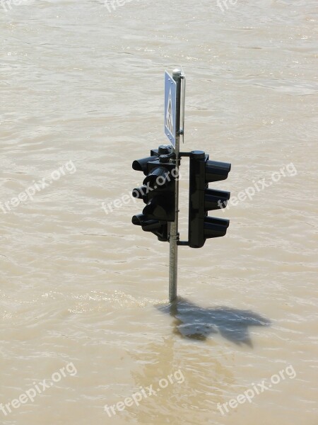 Traffic Light Flood Water Danube Stream