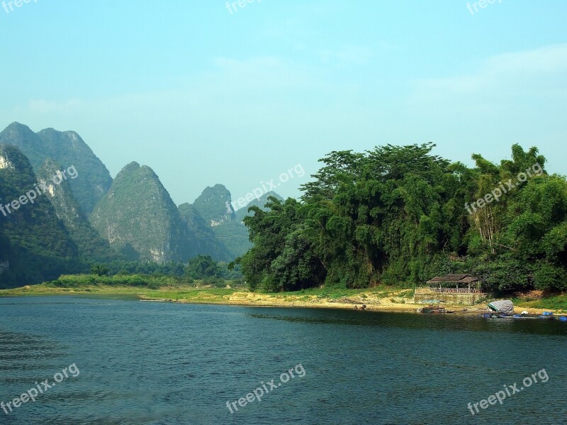 China Yangshuo Li River Boat Fisherman