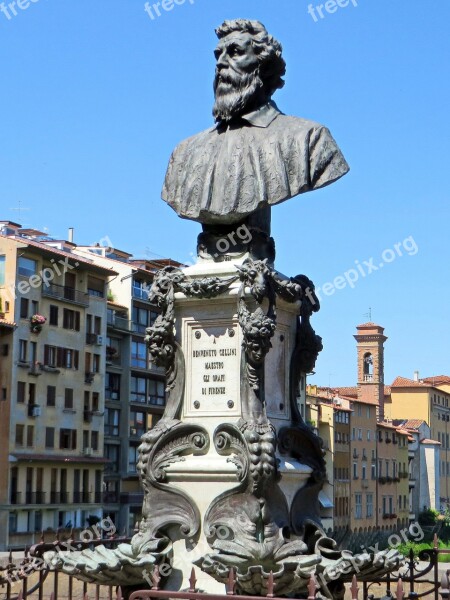 Italy Florence Ponte Vecchio Statue Goldsmith