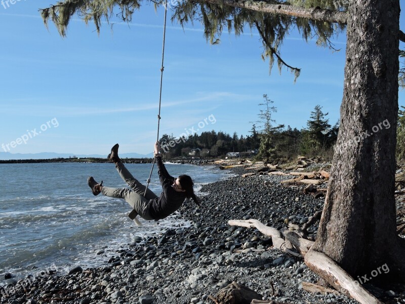 Swing Ocean Rope Fun Girl