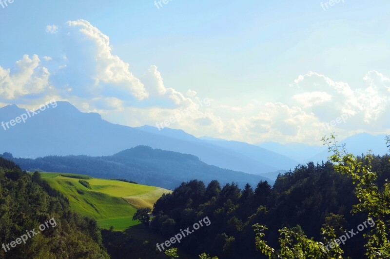 Landscape Mountains Hill Clouds Green