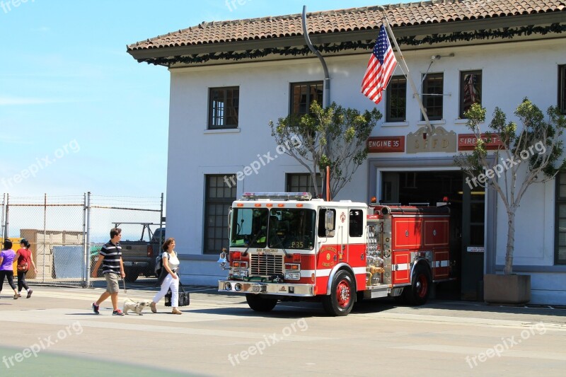 Fire Truck Firefighters Barracks Usa United States Of America