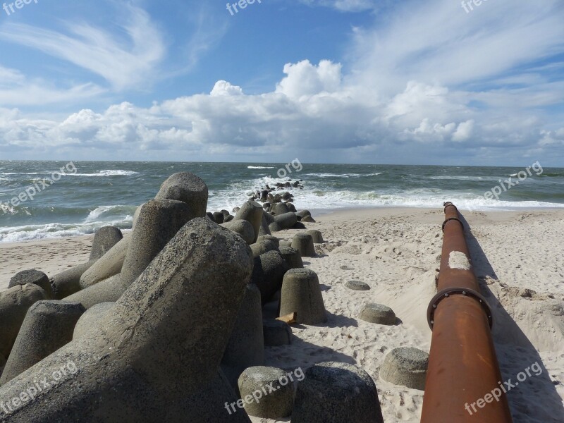 Breakwater Pipeline Rusty Sea Clouds