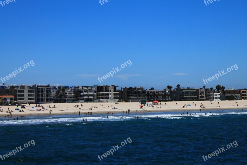 Beach Santa Monica California Blue Sky