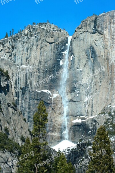 Yosemite Waterfall Water River Snow