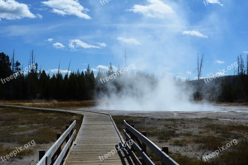 Yellowstone National Park Hotspring Steam Landscape