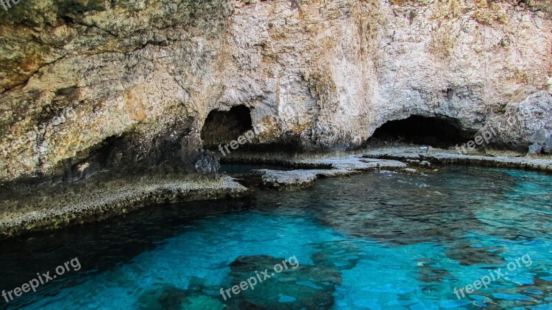 Cyprus Ayia Napa Sea Caves Rocky Coast Blue