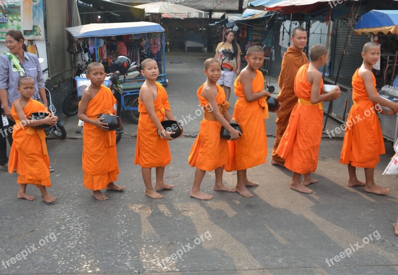 Child Monks Monks Thailand Asia Buddhism