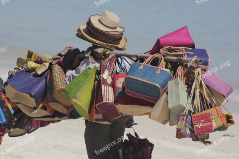 Beach Seller Bags Colourful Beach Hats