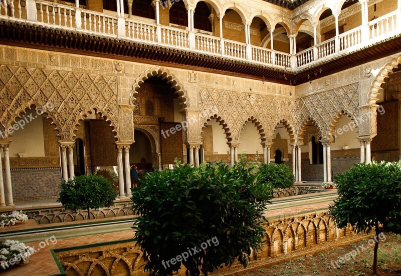 Andalusia Seville Alcazar Columns Patio Free Photos