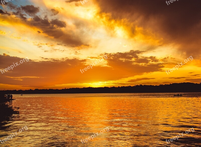 Sunset River Border Argentina Brazil