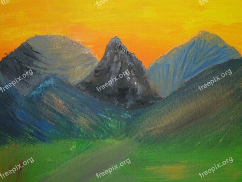 Painting Landscape Mountains Lighting Acrylic Paints