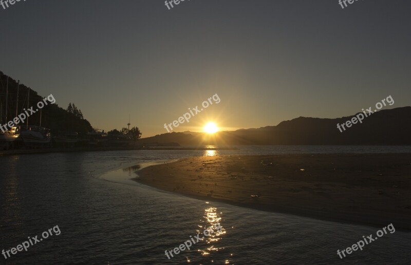 Sundown Sea Mountains Sunset Water