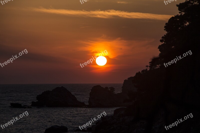 Sundown Sea Mountains Sunset Water