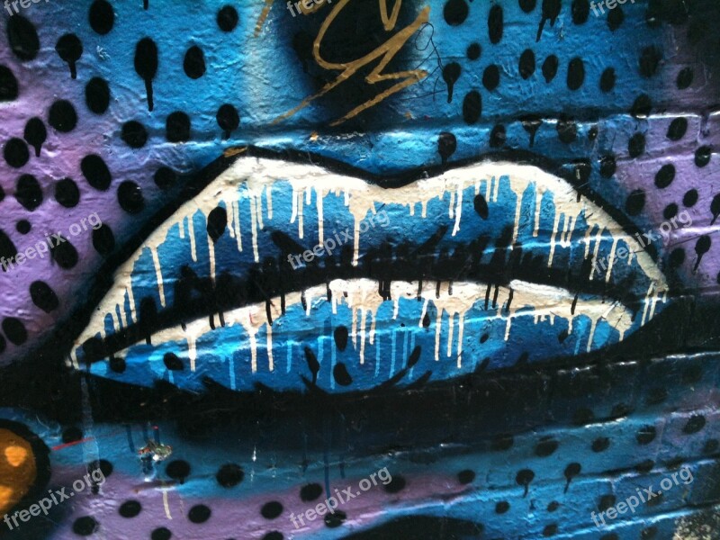 Lips Blue Lips Graffiti Mouth Graffito