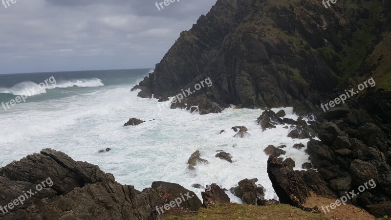 Sea Shore Cliffs Waves Froth