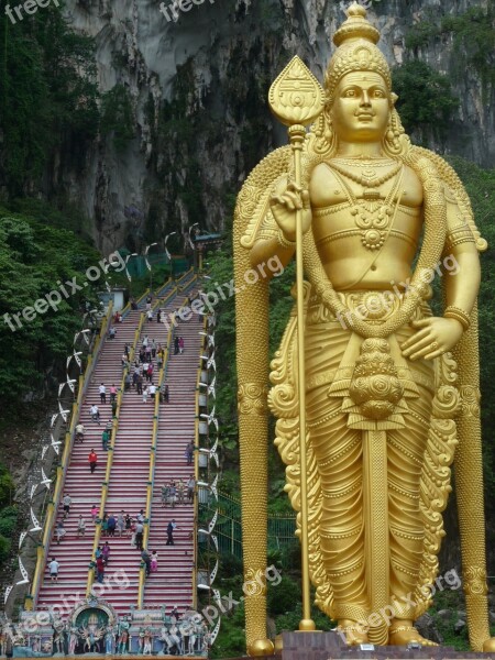 Murugan Statue Batu Caves Golden Statue Kong Kuala Stairs