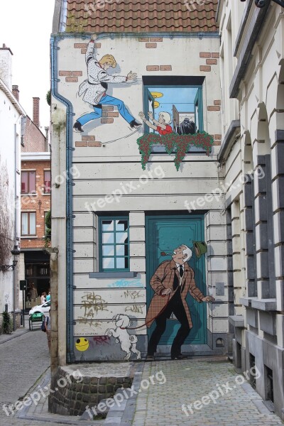 Painted Wall Comic Street Art Facade Paint Brussels