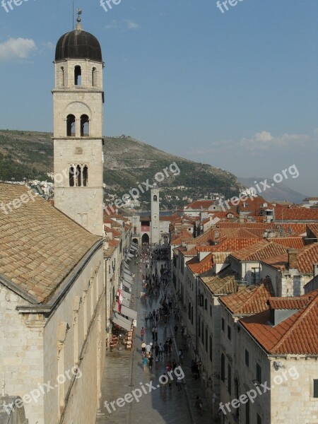 Dubrovnik Historic Center Main Road Steeple Croatia