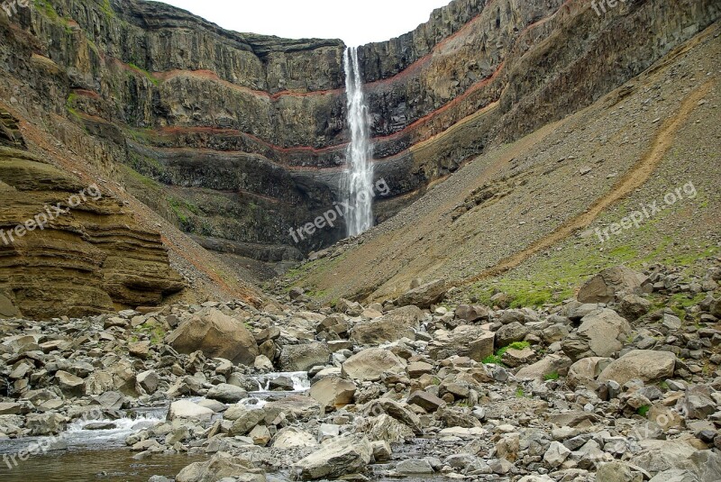 Iceland Hengifoss Cascade Torrent Waterfall