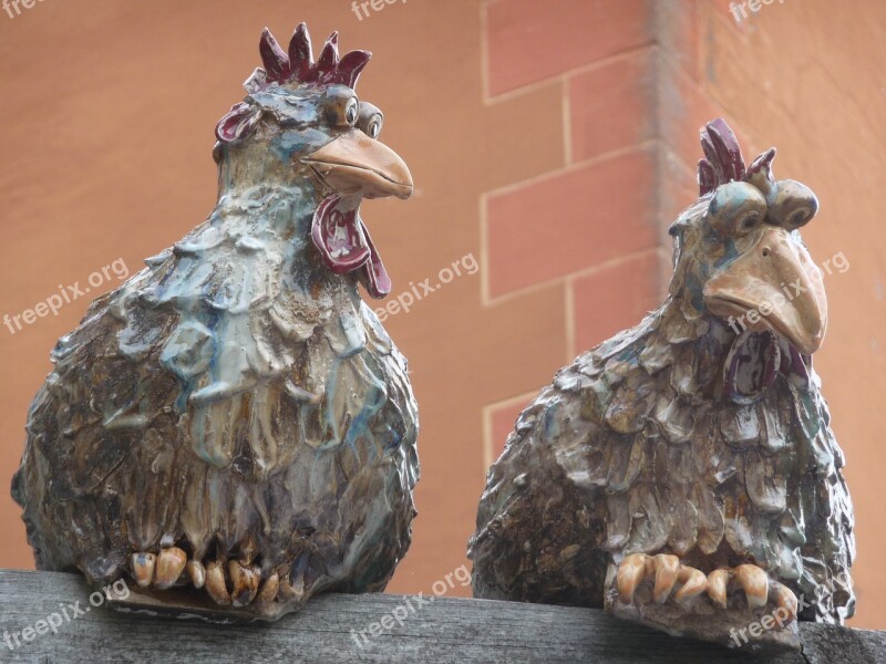 Ceramic Chickens Wall Garden Figurines Decoration