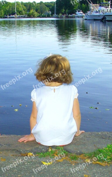 Water Little Girl Peaceful Child Little