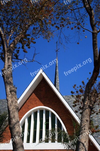 Church With Trees Church Building Gable Spire