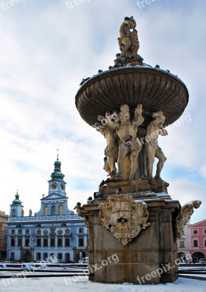 Fountain Town Hall Czech Budejovice South Bohemia Building