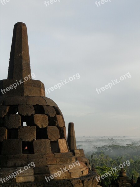 Borobudur Temple Java Indonesia Fog