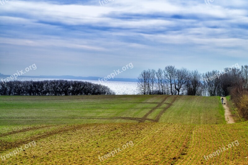 Landscape Sea View Lake View Field Baltic Sea