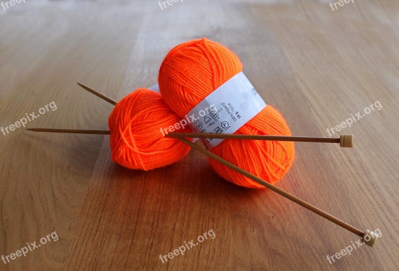 Yarn Orange Knitting Needles Hobby Handwork