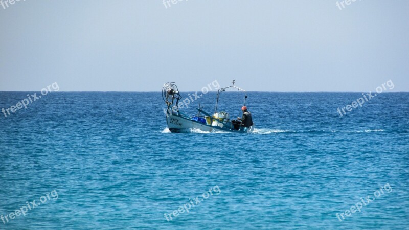 Fishing Boat Fisherman Old Man Morning Horizon