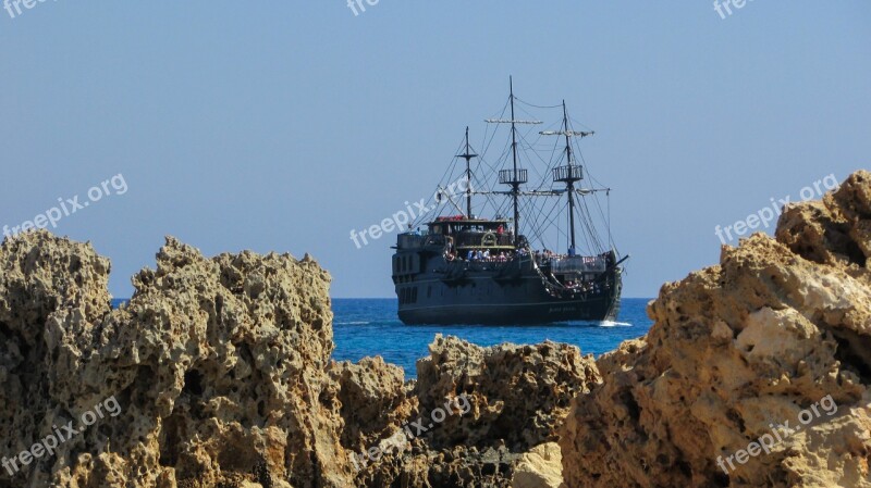 Cyprus Ayia Napa Rocky Coast Cruise Ship Pirate Ship