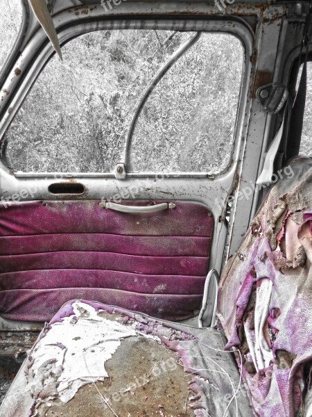 Antique Car Abandoned Inside Upholstered Tousled