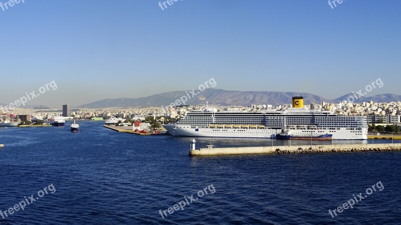 Greece Piraeus Port Ship Water