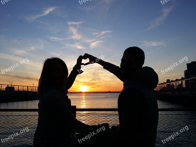 Love Sunset Young Couple Girl