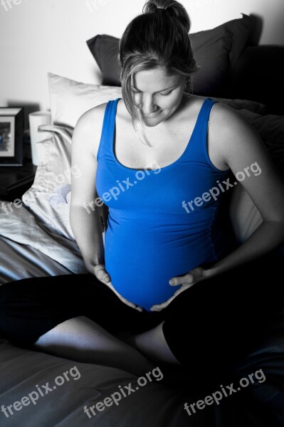 Pregnant Black White And Blue Touch Belly Mother Pregnancy