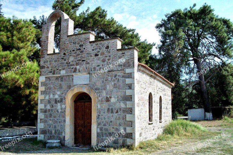 Chapel Lesbos Greece Pine Sky