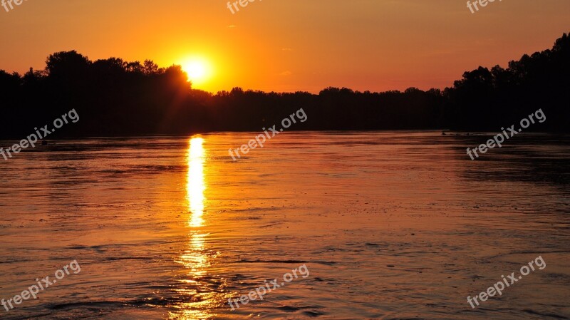 River Sunset Mood Romantic Nightfall