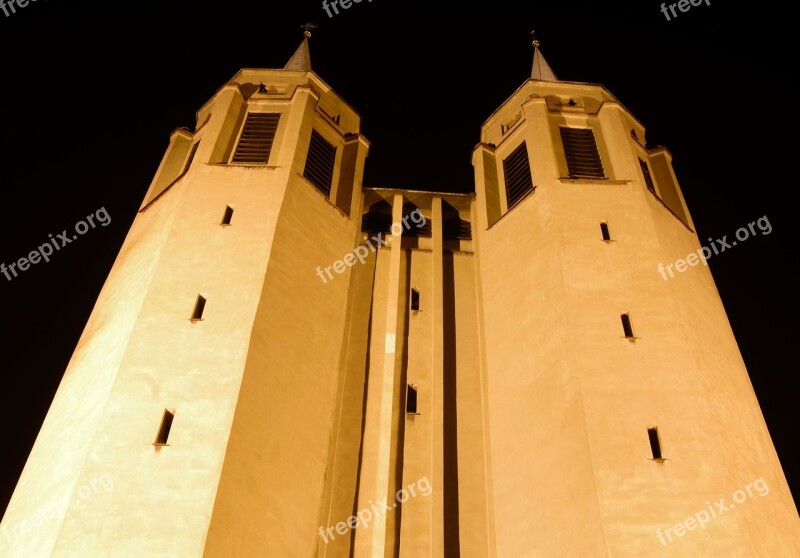 Towers Tall Church Night Architecture