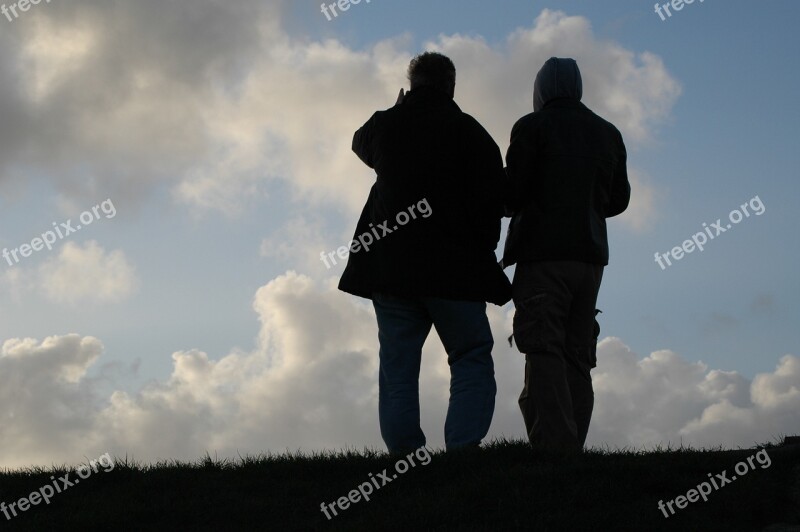 East Frisia Dike Men Opposites Sky