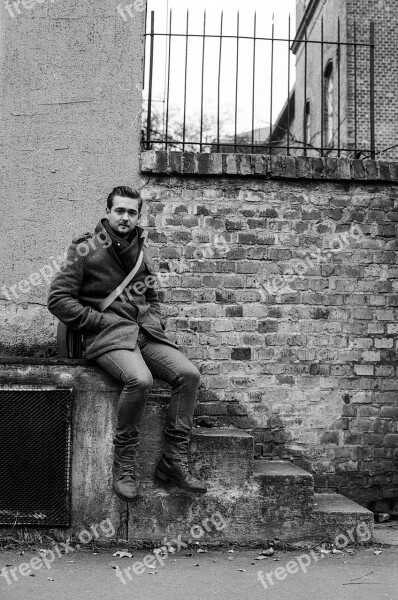 Young Man Sitting Stairs Young Male