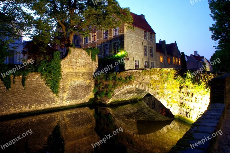 Bruges Bridge Night Belgium Architecture