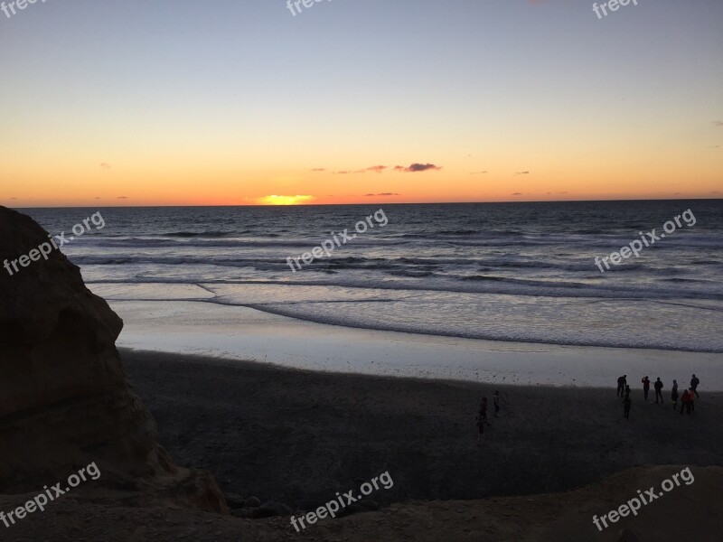 Sunset Ocean Beach Waves San Diego