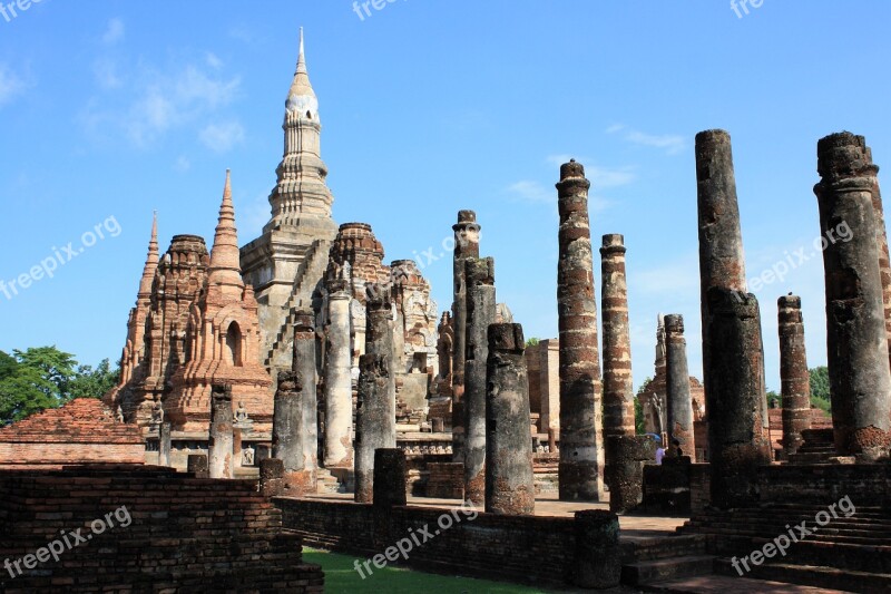 Thailand Pagoda Ruins Ancient Architecture Sukhothai